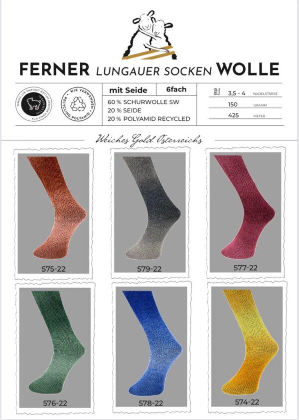 Ferner Wolle Lungauer Sockenwolle 6-fach – Merinowolle Mit Farbverlauf, 150 G, Nadeln 3-4 Mm