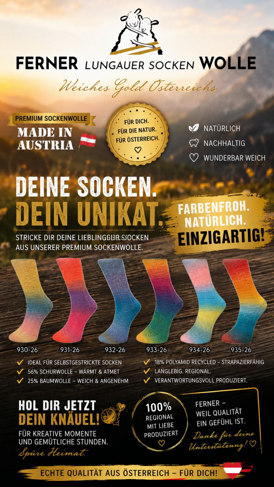 Lungauer Sockenwolle mit Baumwolle